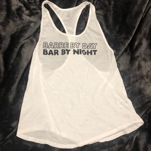 “BARRE BY DAY BAR BY NIGHT” racer back tank top.